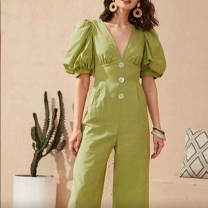 Green puff sleeve jumpsuit